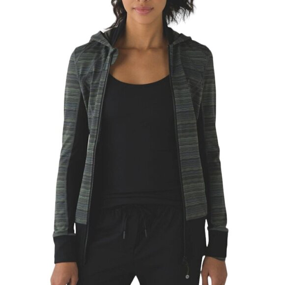 Lululemon Daily Practice Activewear Zip Up Hooded Slim Fit Long Jacket Black 6 - Picture 1 of 9